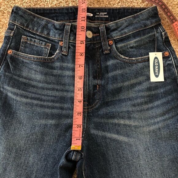 Old Navy Women’s O.G Straight High Waisted Ripped Dark Wash Cut Off Jeans Size 2 - Picture 10 of 12